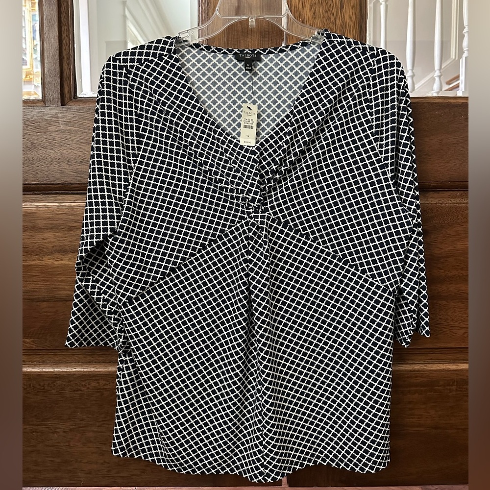 Talbots Black and White Geometric Women's Top